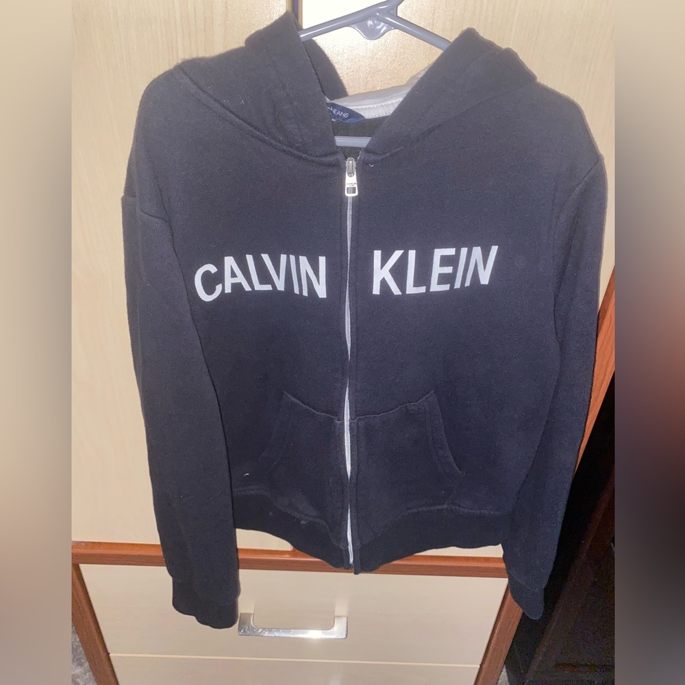 Calvin Klein Jeans Girls M 8/10 Black Logo Zip Up Hoodie